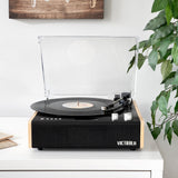 Victrola Eastwood Turntable + Bundled Crosley Record Storage Display Stand - Rear View