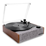 Victrola Eastwood II Turntable - Walnut + Gadhouse Vinyl Rack Bundle - Black - Rear View