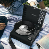 Victrola Revolution Go Turntable - Black + Bundled Record Storage Crate - Top-Down View
