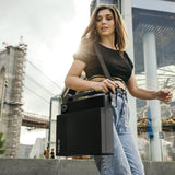 Victrola Revolution Go Turntable - Black + Bundled Record Storage Crate - Rear View