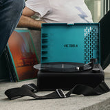 Victrola Revolution Go Turntable - Blue + Bundled Record Storage Crate - Top-Down View