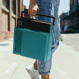 Victrola Revolution Go Turntable - Blue + Bundled Crosley Record Storage Display Stand - Low Angle