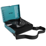 Victrola Revolution Go Turntable - Blue + Entertainment Stand Bundle - Black - 45-Degree Angle