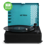 Victrola Revolution Go Turntable - Blue + Entertainment Stand Bundle - Black - Front View