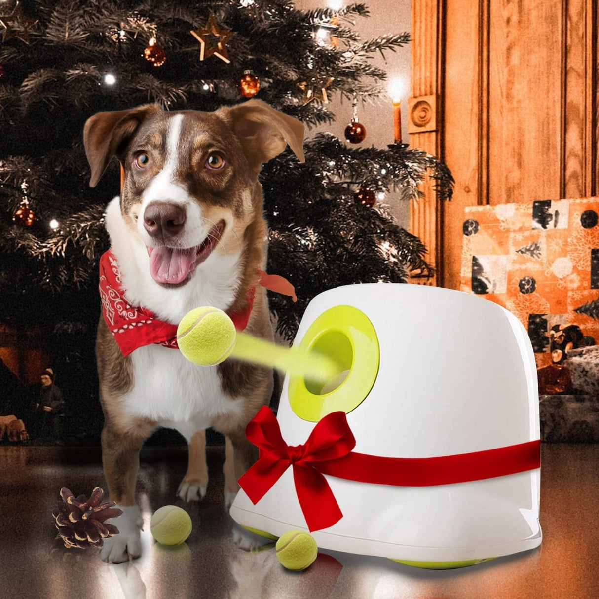 Automatic Ball Launcher Throwing Machine Dog Toys Interactive Tennis Pet 3Balls