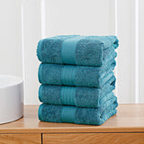 Linenland 4 Piece Cotton Bath Towels Set - Blue - Top-Down View