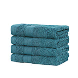 Linenland Bath Towel Set - 4 Piece Cotton Washcloths - Blue - Front View
