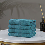 Linenland Bath Towel Set - 4 Piece Cotton Washcloths - Blue - Side View