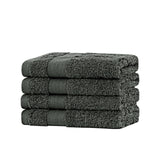 Linenland Bath Towel Set - 4 Piece Cotton Washcloths - Charcoal - Front View