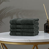 Linenland Bath Towel Set - 4 Piece Cotton Washcloths - Charcoal - Side View