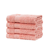 Linenland Bath Towel Set - 4 Piece Cotton Washcloths - Coral - Front View