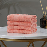 Linenland Bath Towel Set - 4 Piece Cotton Washcloths - Coral - Side View
