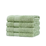 Linenland Bath Towel Set - 4 Piece Cotton Washcloths - Sage Green - Front View