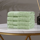 Linenland Bath Towel Set - 4 Piece Cotton Washcloths - Sage Green - Top-Down View