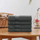 Linenland Bath Towel 4 Piece Cotton Hand Towels Set - Charcoal - Top-Down View