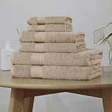 Luxury 6 Piece Soft and Absorbent Cotton Bath Towel Set - Sandstone - Top-Down View