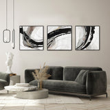 150X50cm Set of 3 Black Framed Hand Painted Canvas Wall Art - Front View