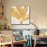 100X100cm Lustrous Leaves Dark Wood Framed Hand Painted Canvas Wall Art - Front View