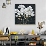 80X80cm Golden Blossoms Gold Framed Hand Painted Canvas Wall Art - Front View