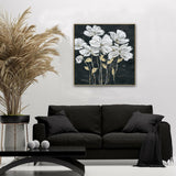80X80cm Golden Blossoms Gold Framed Hand Painted Canvas Wall Art - Side View