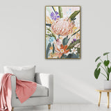 80X120cm Native Bloom Dark Wood Framed Canvas Wall Art - Front View