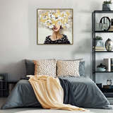 80X80cm Floral Fantasia Dark Wood Framed Canvas Wall Art - Front View