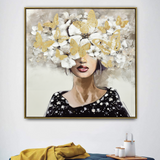 80X80cm Floral Fantasia Dark Wood Framed Canvas Wall Art - Side View