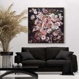 100X100cm Cockatoo Romance Gold Framed Canvas Wall Art - Front View