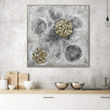 100X100cm Golden Orbs Amidst Ethereal Mists Light Wood Framed Hand Painted Canvas Wall Art - Front View