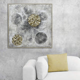 100X100cm Golden Orbs Amidst Ethereal Mists Light Wood Framed Hand Painted Canvas Wall Art - Side View