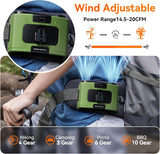 20000mAh Outdoor Portable Waist Fan Hanging Neck Fan Strong Wind with Power Bank LED Lighting for Sports Courier Outdoor Working (Green) - Rear View