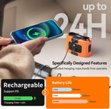 20000mAh Outdoor Portable Waist Fan Hanging Neck Fan Strong Wind with Power Bank LED Lighting for Sports Courier Outdoor Working (Orange) - 45-Degree Angle