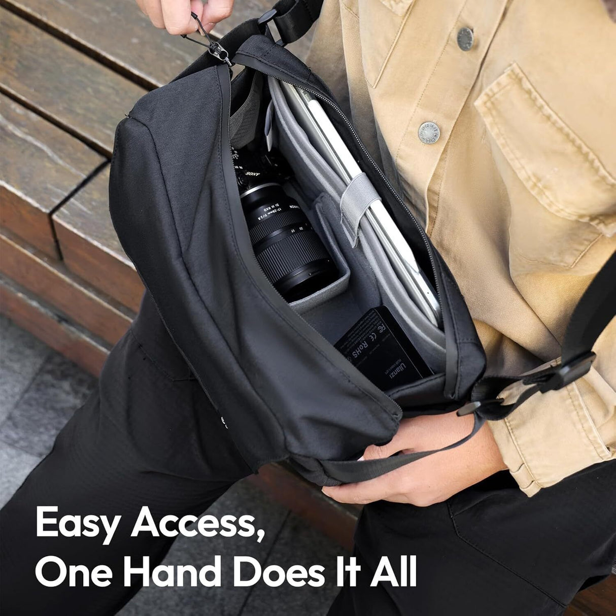 ULANZI BP11 8L Camera Sling Bag with Tripod Holder for Men Women, Lightweight Splash-proof DSLR/Mirrorless Anti-Theft Crossbody Bag for Travel Hiking