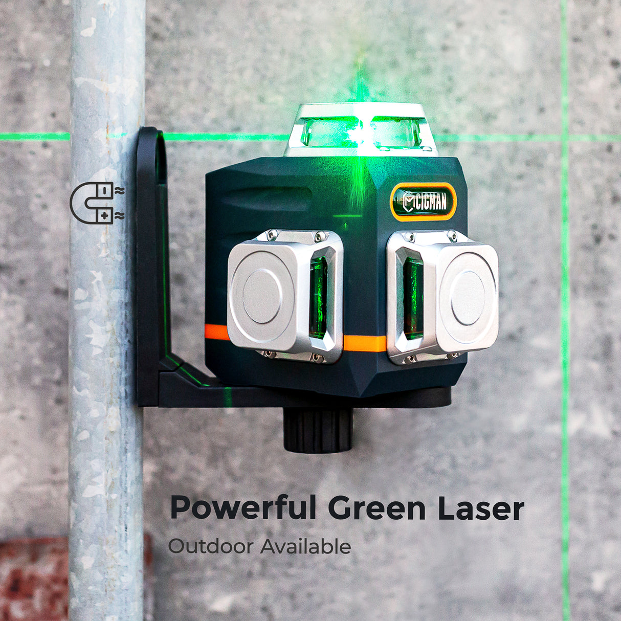 CIGMAN Laser Level Self Leveling 3x360? 3D Green Cross Line for Construction and Picture Hanging, Rechargeable battery, Remote Controller, Magnetic Rotating Stand Included