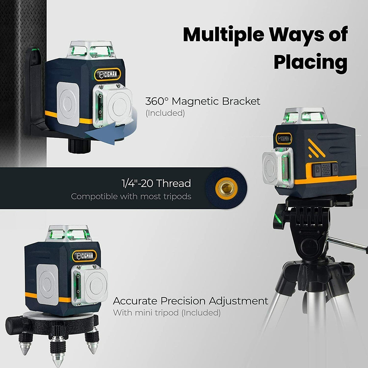 CIGMAN CM720 Laser Level Self Leveling 2 x 360? Green Cross Line Rechargeable