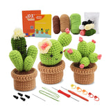 Beginners Crochet Kit, DIY 3PC Cactus Kit, Complete Knitting Kit with Video - 45-Degree Angle