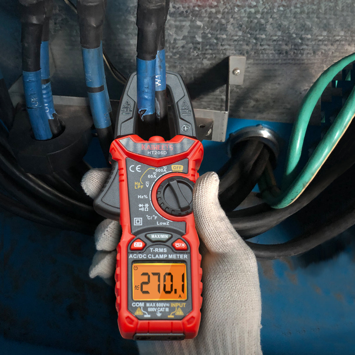 KAIWEETS HT206D True RMS Digital Clamp Meter with 6000 Counts, Auto-ranging Multimeter for Current, Voltage, Temperature, Capacitance, Resistance, and More