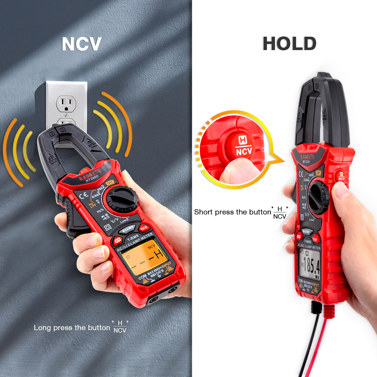 KAIWEETS HT206D True RMS Digital Clamp Meter with 6000 Counts, Auto-ranging Multimeter for Current, Voltage, Temperature, Capacitance, Resistance, and More