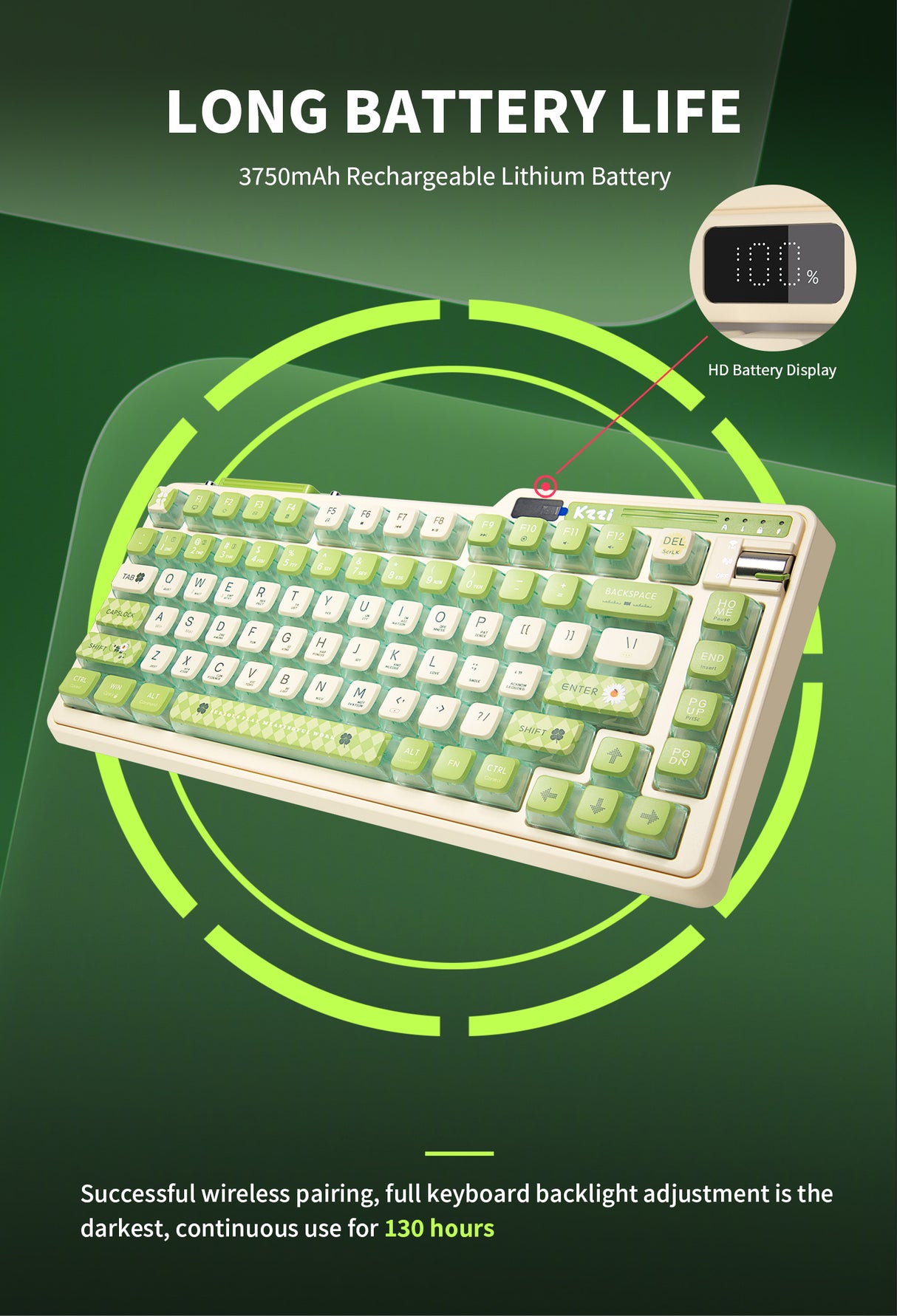 KZZI K75 PRO Gasket-Mounted Wireless 75% Mechanical Keyboard with RGB and Triple Mode Connectivity, Featuring Eternity Tactile Switches