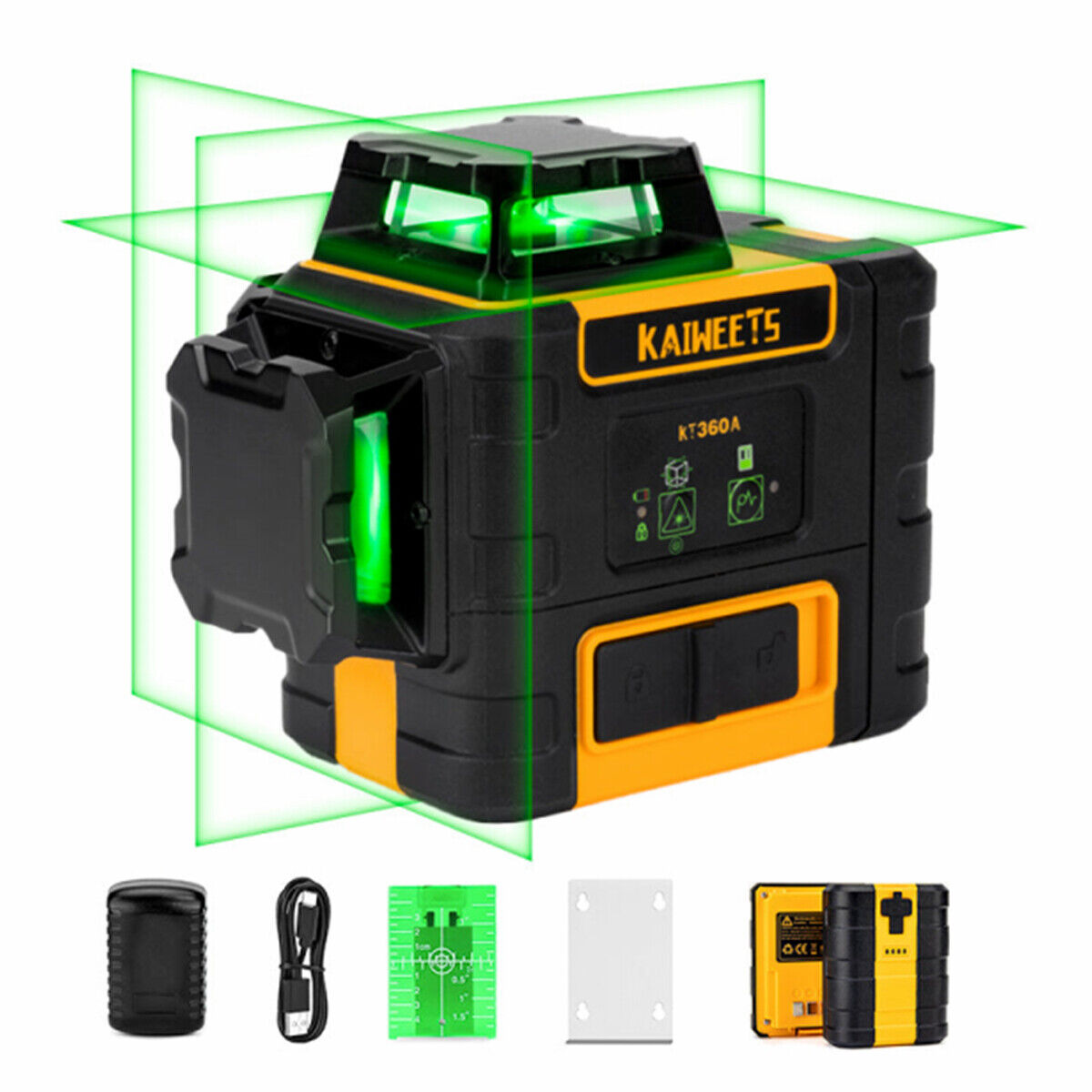 KAIWEETS KT360A Green Laser Level 3 X 360? Rotary Self Leveling with 1 Rechargeable Battery