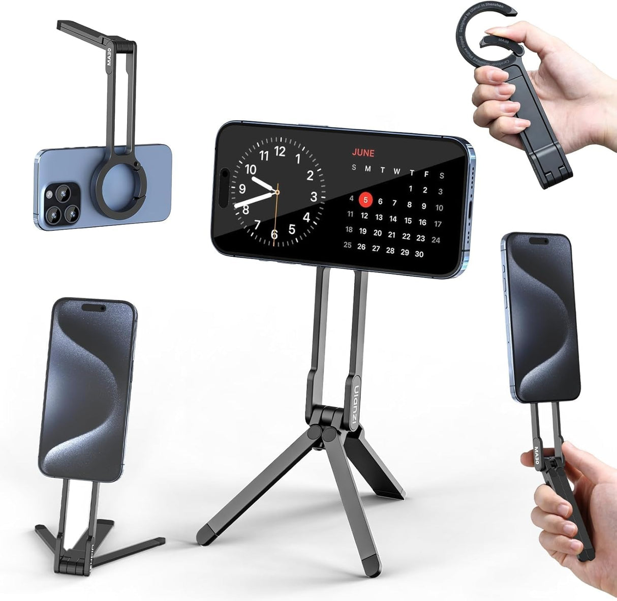 ULANZI MA30 Magnetic Phone Tripod Stand for iPhone - Aluminium Maglock Smartphone Mini Tripod Pocket Cell Phone Stand Dual-Sided Magnet Quick Mount