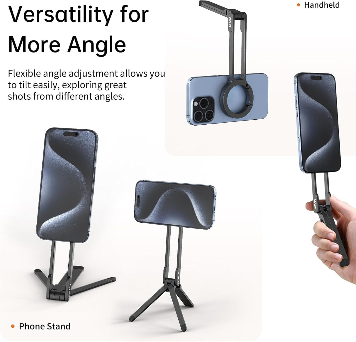 ULANZI MA30 Magnetic Phone Tripod Stand for iPhone - Aluminium Maglock Smartphone Mini Tripod Pocket Cell Phone Stand Dual-Sided Magnet Quick Mount