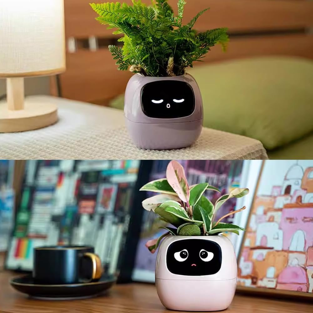 Intelligent Flower Pot, Electronic Bud, Maintenance Plant Assistant, Fun Interactive Flower Pot, Indoor Green Planting Monitoring, LCD Screen Display,