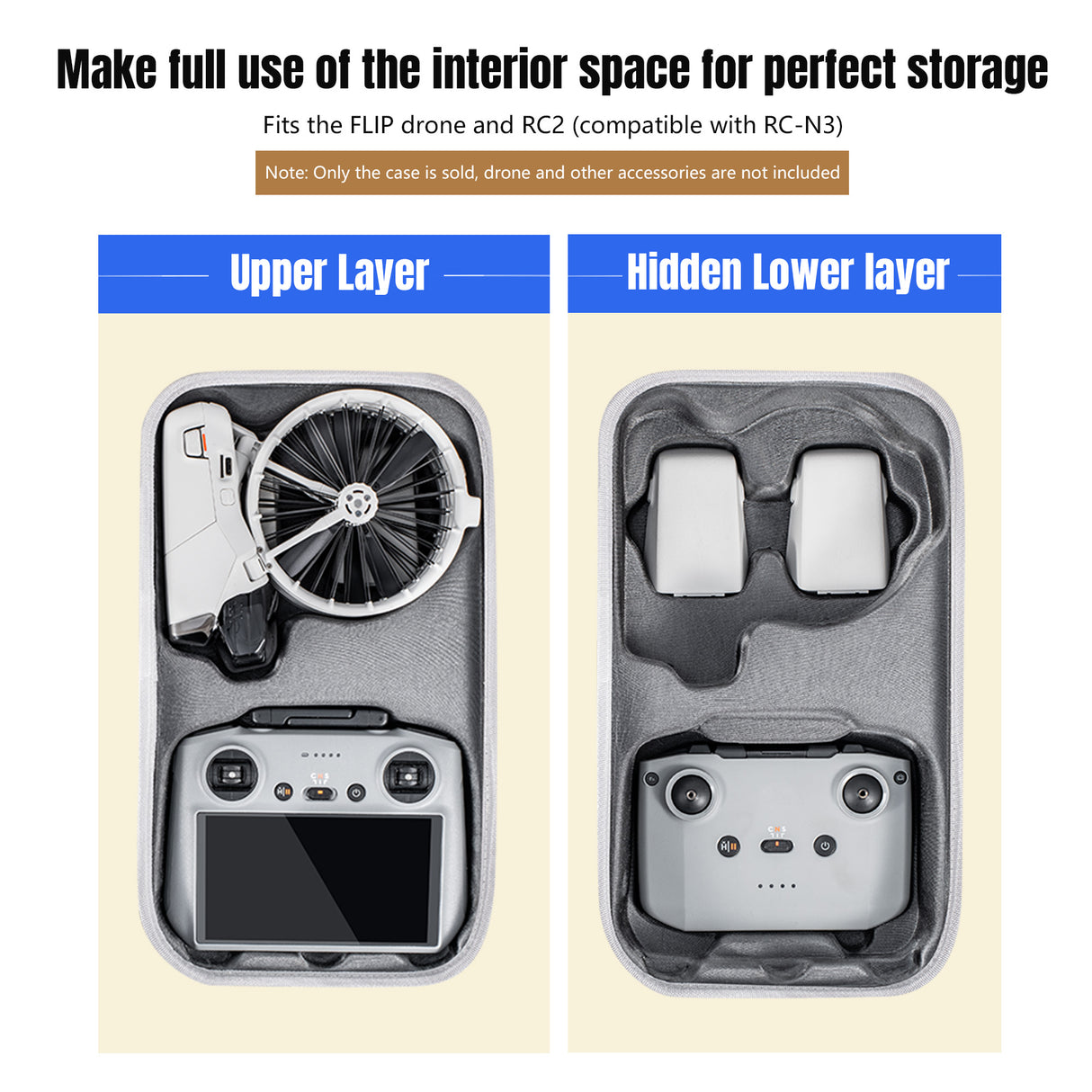 STARTRC Flip Drone Case for DJI Flip Fly More Combo,Portable PU Leather Shoulder Bag Can Organizes RC2/RC-N3 Remote, 7 Original Batteries, Charging