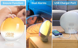 Sunrise Simulation Alarm Clock with Dual Alarms, Snooze, FM Radio & Sleep Aid Features - 45-Degree Angle