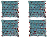 Pack of 4 Covers Amelie Aqua Blue & Red 3D Texture Cushion Covers - Front View