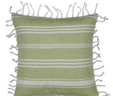 Fresh Green & White Striped Cushion Cover with white knotted edging