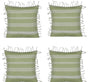 Pack of 4 Fresh Green & White Striped Cushion Cover with white knotted edging