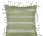 Pack of 4 Fresh Green & White Striped Cushion Cover with white knotted edging