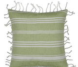 Pack of 4 Fresh Green & White Striped Cushion Cover with white knotted edging - Front View